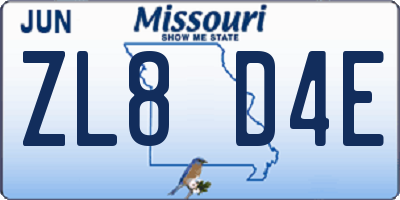 MO license plate ZL8D4E