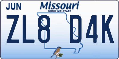 MO license plate ZL8D4K