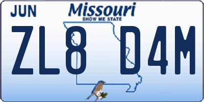 MO license plate ZL8D4M