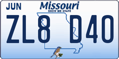 MO license plate ZL8D4O