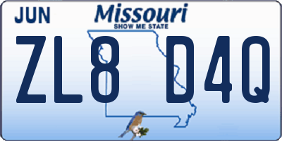 MO license plate ZL8D4Q