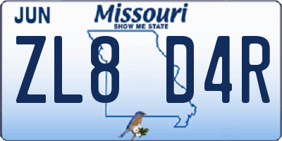 MO license plate ZL8D4R