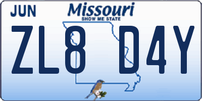 MO license plate ZL8D4Y