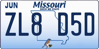MO license plate ZL8D5D