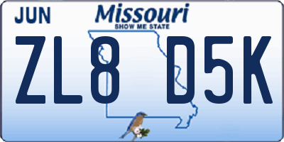MO license plate ZL8D5K