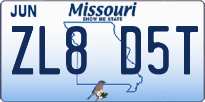 MO license plate ZL8D5T