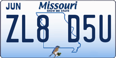 MO license plate ZL8D5U