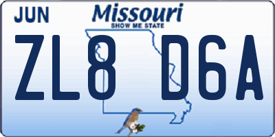 MO license plate ZL8D6A