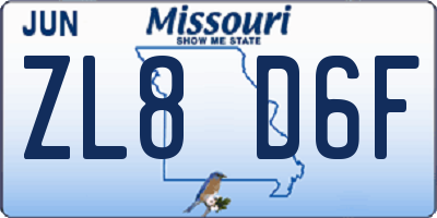 MO license plate ZL8D6F