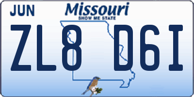 MO license plate ZL8D6I