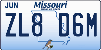 MO license plate ZL8D6M
