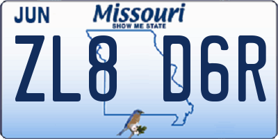 MO license plate ZL8D6R