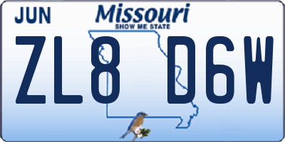 MO license plate ZL8D6W