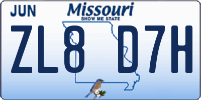 MO license plate ZL8D7H