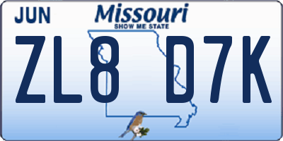 MO license plate ZL8D7K