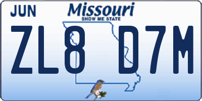 MO license plate ZL8D7M