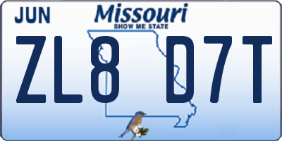 MO license plate ZL8D7T