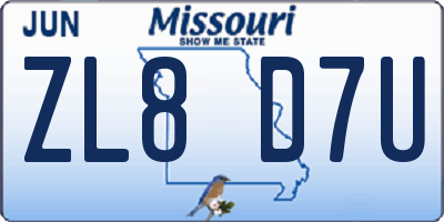MO license plate ZL8D7U