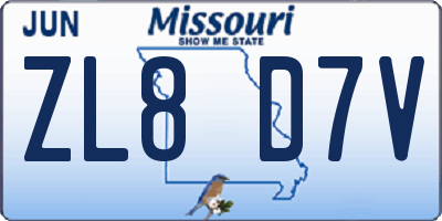 MO license plate ZL8D7V