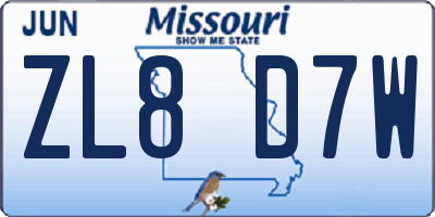 MO license plate ZL8D7W