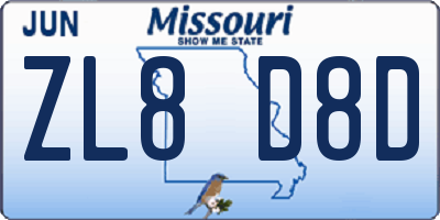 MO license plate ZL8D8D