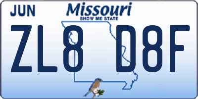 MO license plate ZL8D8F