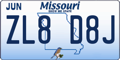 MO license plate ZL8D8J