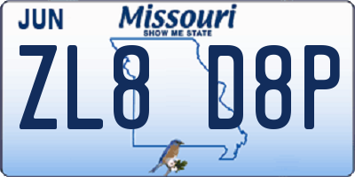 MO license plate ZL8D8P