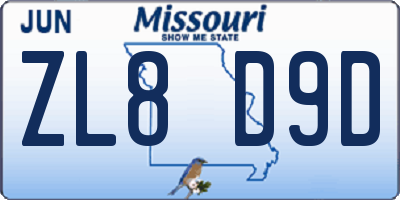 MO license plate ZL8D9D