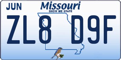 MO license plate ZL8D9F