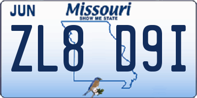 MO license plate ZL8D9I