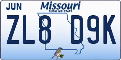 MO license plate ZL8D9K
