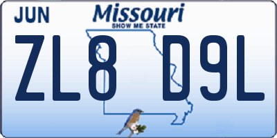MO license plate ZL8D9L