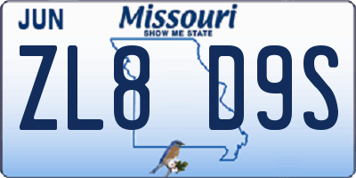 MO license plate ZL8D9S