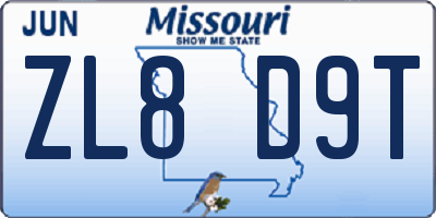MO license plate ZL8D9T