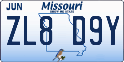 MO license plate ZL8D9Y
