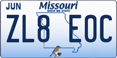 MO license plate ZL8E0C