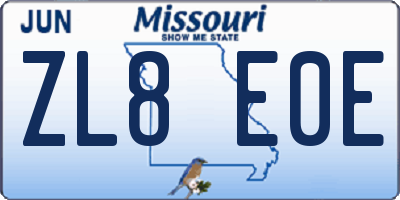 MO license plate ZL8E0E