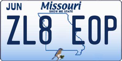 MO license plate ZL8E0P