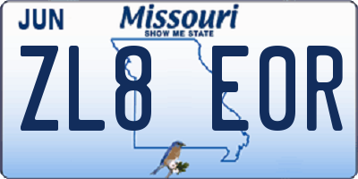 MO license plate ZL8E0R