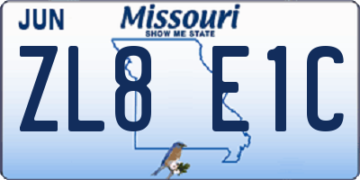MO license plate ZL8E1C