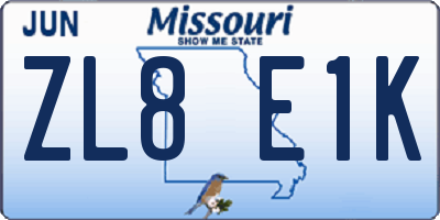 MO license plate ZL8E1K