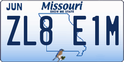 MO license plate ZL8E1M