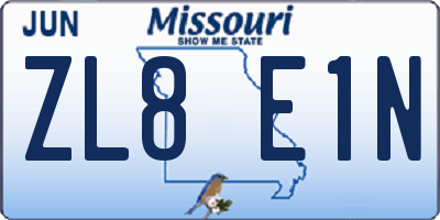 MO license plate ZL8E1N
