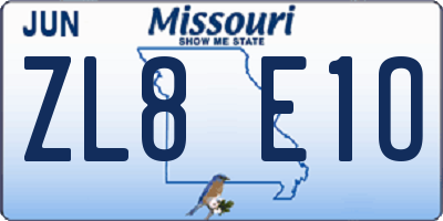MO license plate ZL8E1O