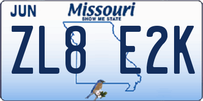 MO license plate ZL8E2K