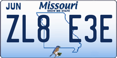 MO license plate ZL8E3E