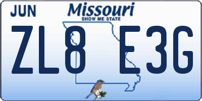 MO license plate ZL8E3G