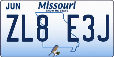 MO license plate ZL8E3J