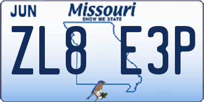 MO license plate ZL8E3P